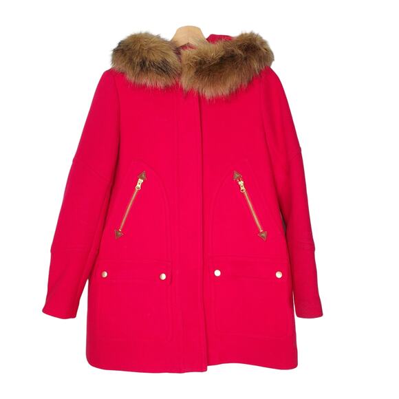 J Crew Petite Chateau Parka Coat Italian Stadium Cloth Wool Bright Pink 4P - Picture 1 of 10